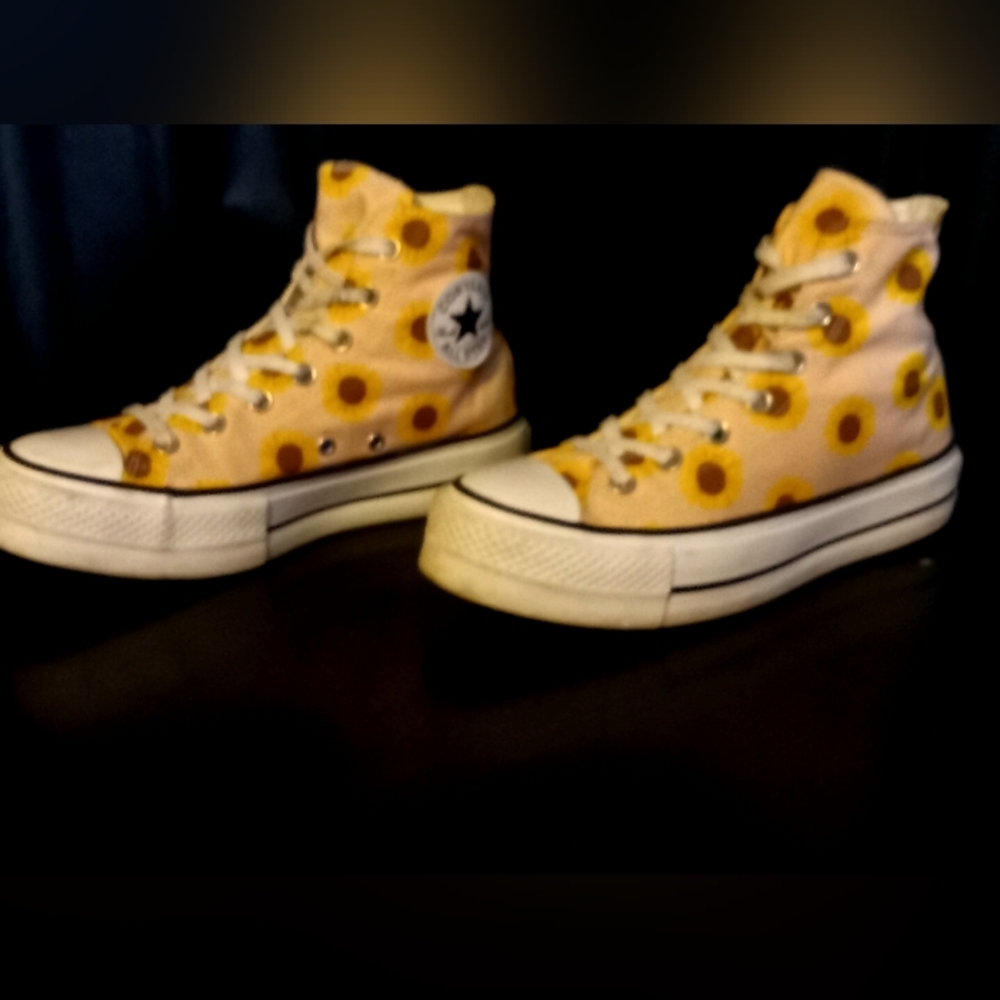 Converse Pink Chunky platform High top Sunflower Summer Sneakers 8.5